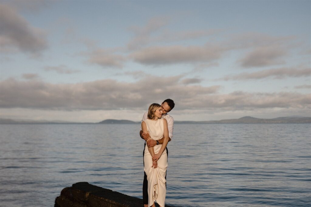Bride & Groom photos at Finnerty Cove beach after their elopement in Victoria BC